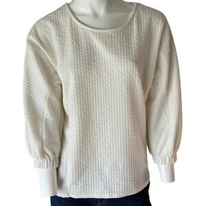 PHILOSOPHY Top Womens Small Cream Ivory Simple Basic Neutral Textured 3/4 Sleeve